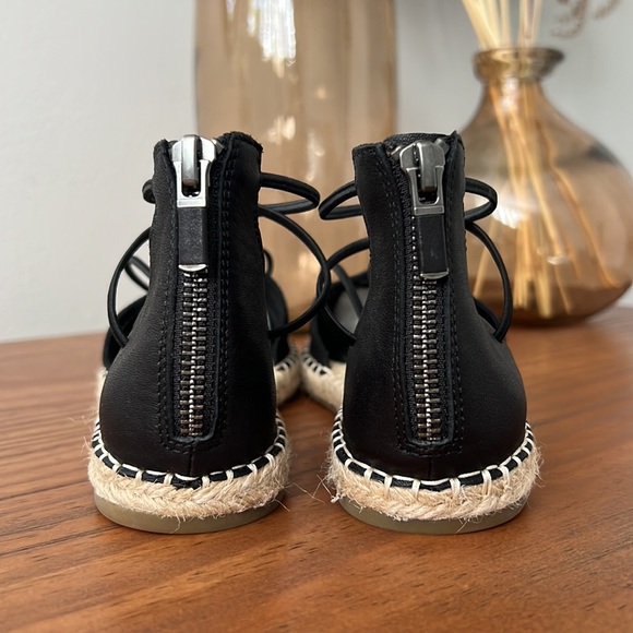 Eileen Fisher Lace LT Black Leather Espadrille Flats - Picture 7 of 9